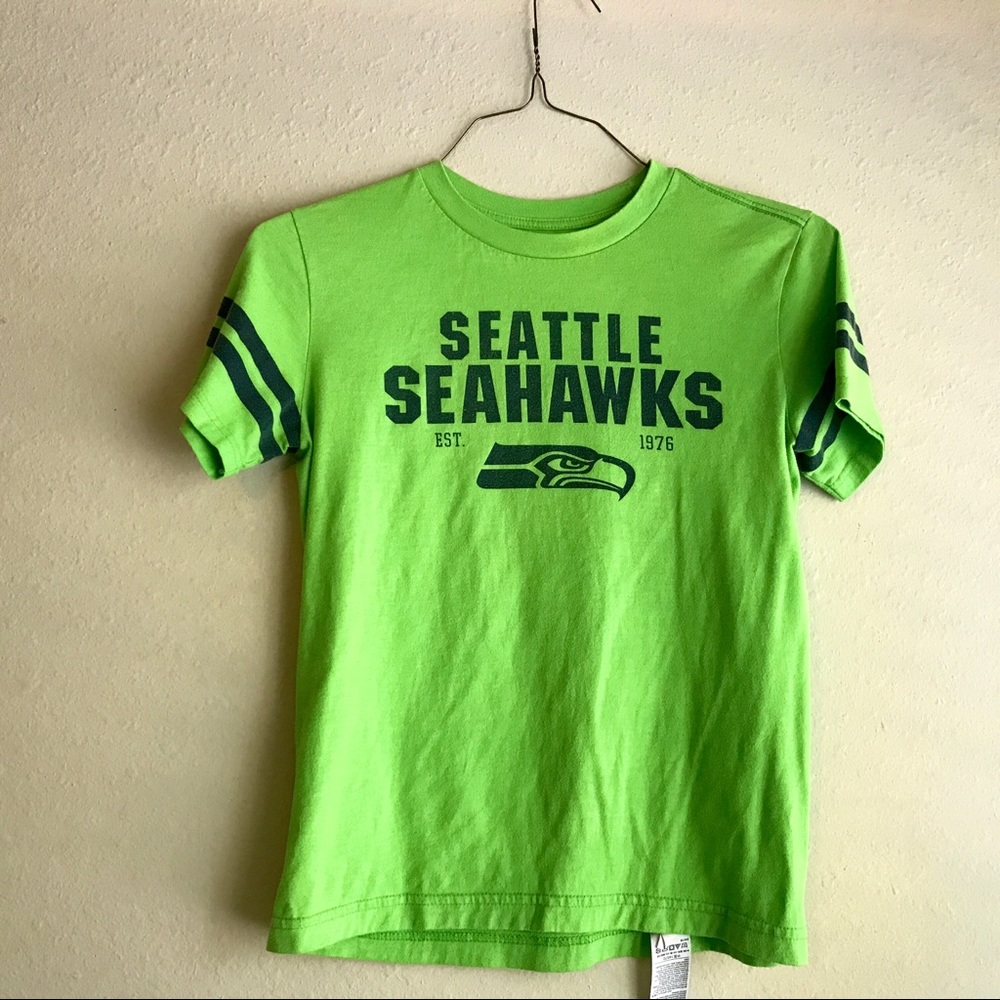 Neon green Seattle Seahawks t shirt kids size L